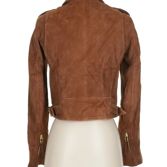 Sezane Zig Biker Jacket Diam Camel Suede Size 2 - Picture 5 of 12